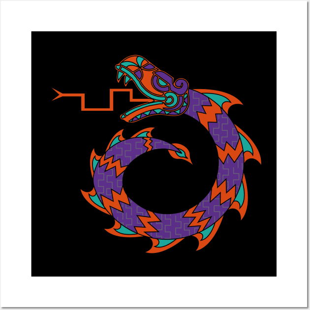 Mexican Snake Dragon Design Purple, orange and teal T-Shirt T-Shirt Wall Art by JDP Designs